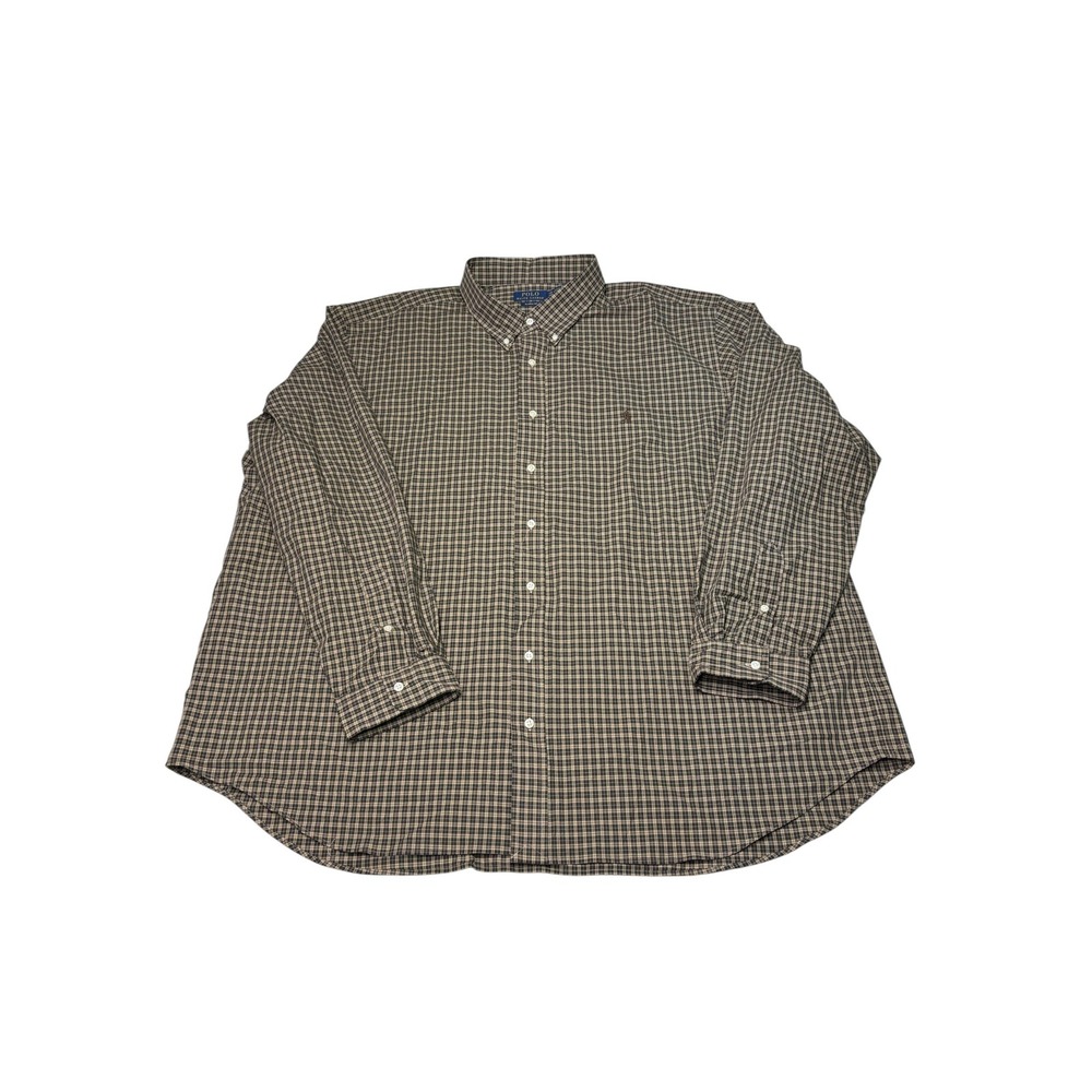 Polo Ralph Lauren Mens 4XB‎ Classic Fit Check Button Down Shirt Brown Navy Blue